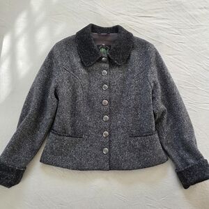 Vintage Pure New Wool Women's Gray Jacket Blazer Sweater Small Medium 40 German